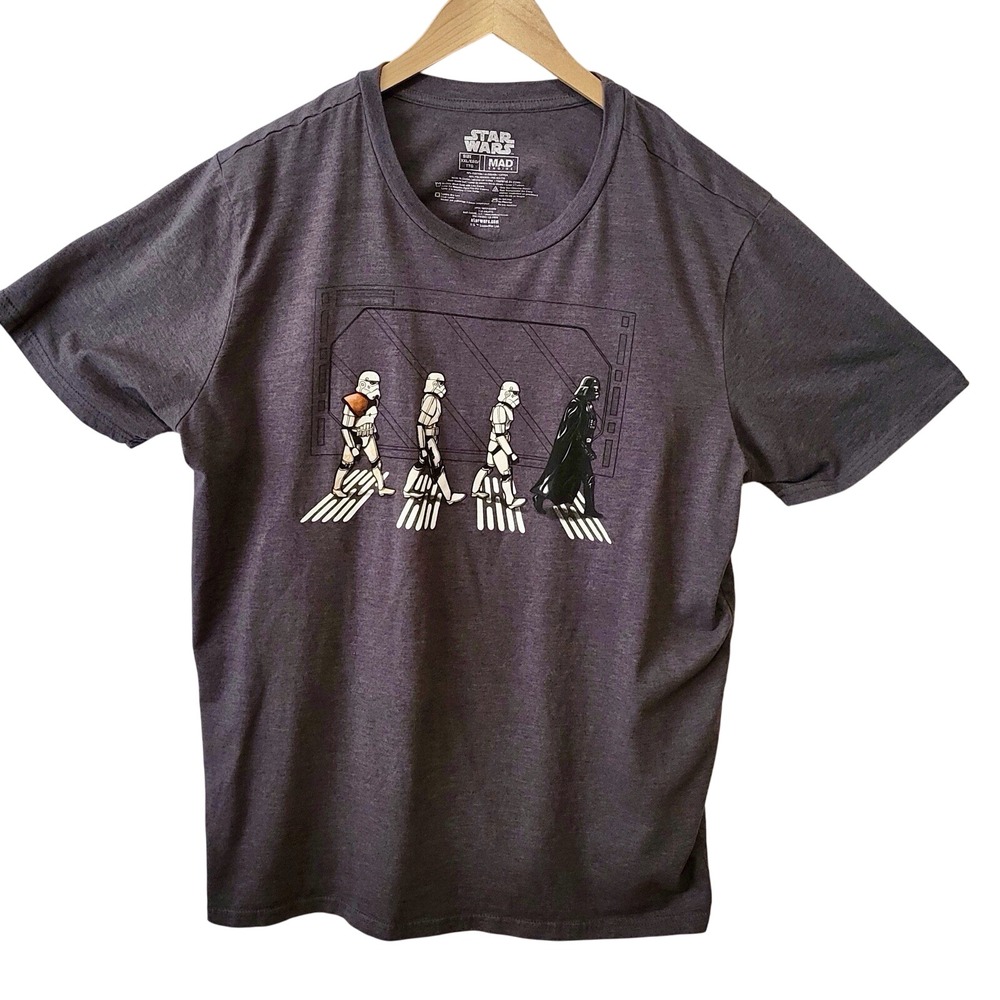 Star Wars Black Graphic T-Shirt Abbey Road Beatles Darth Vader Stormtroopers Med